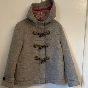 Fendi Gray Hooded Pea Coat with Toggle Closures